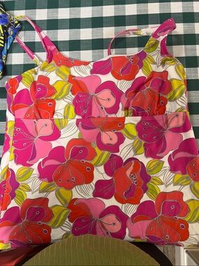 Lands' End Floral One-Piece Swimdress in Pink, Red, Yellow, White